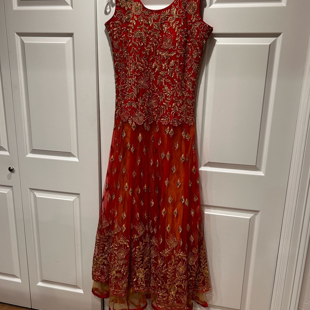 Elegant Red and Gold Embroidered and Sequined Dress XL EUC